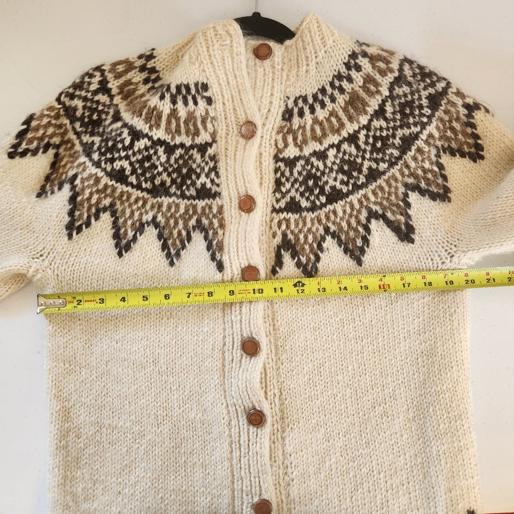 Vintage Wool Fair Isle Sweater Nordic Oversized Cardigan Boho Cabin Winter Large - Picture 9 of 9